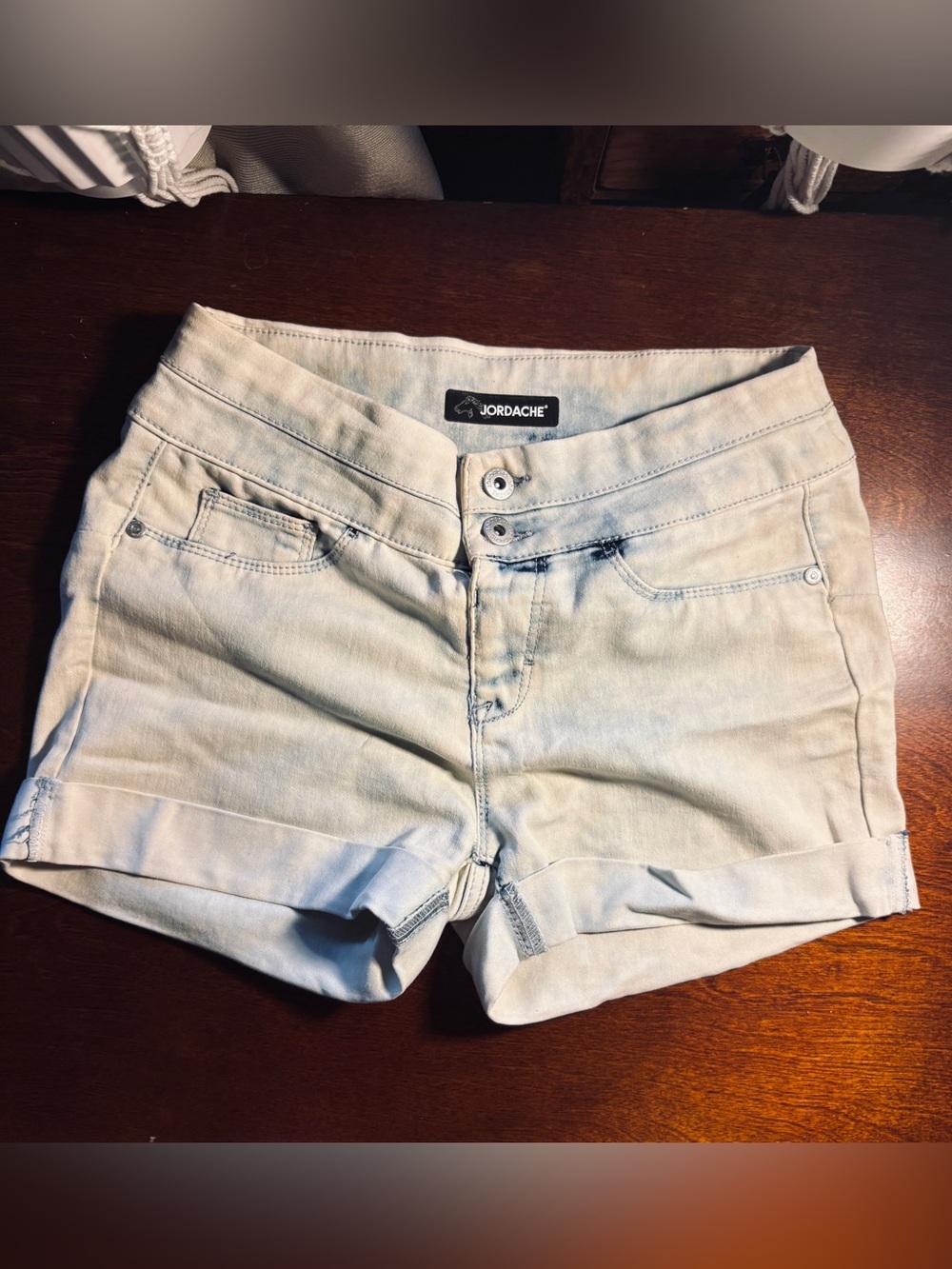 Jordache Women's Light Wash Denim Shorts - White and Blue